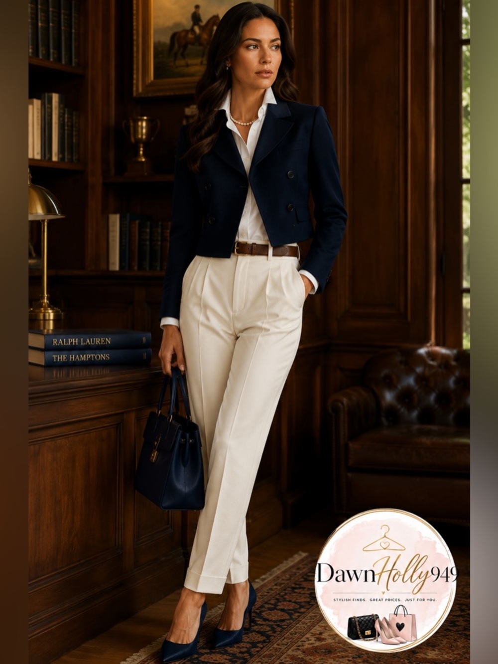Ralph Lauren Navy Cropped Double-Breasted Blazer